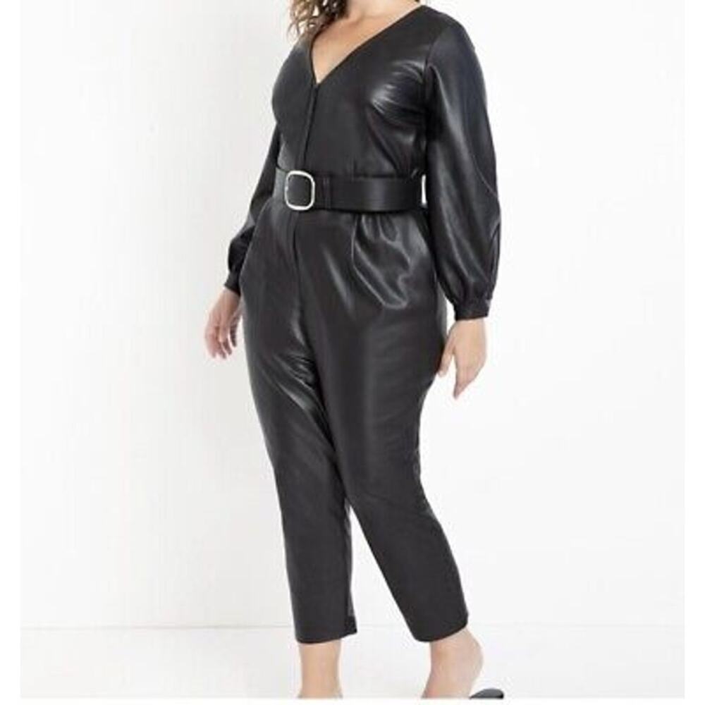 Eloquii faux leather black jumpsuit with belt sz 18W plus
